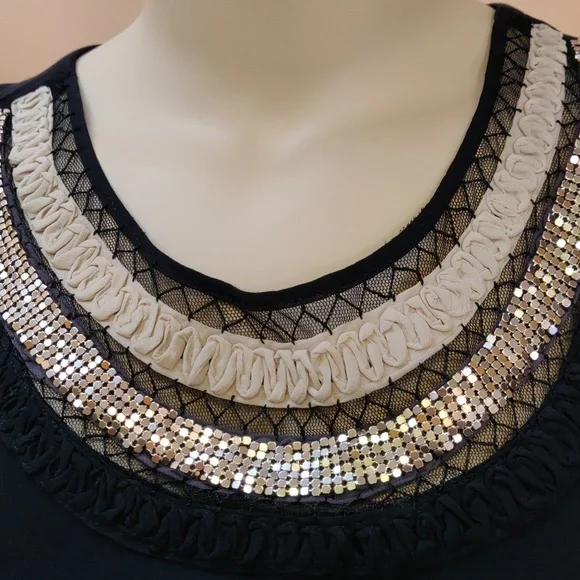 Sandra Darren Sleeveless Black & Beige Knee Length Dress - Picture 4 of 9